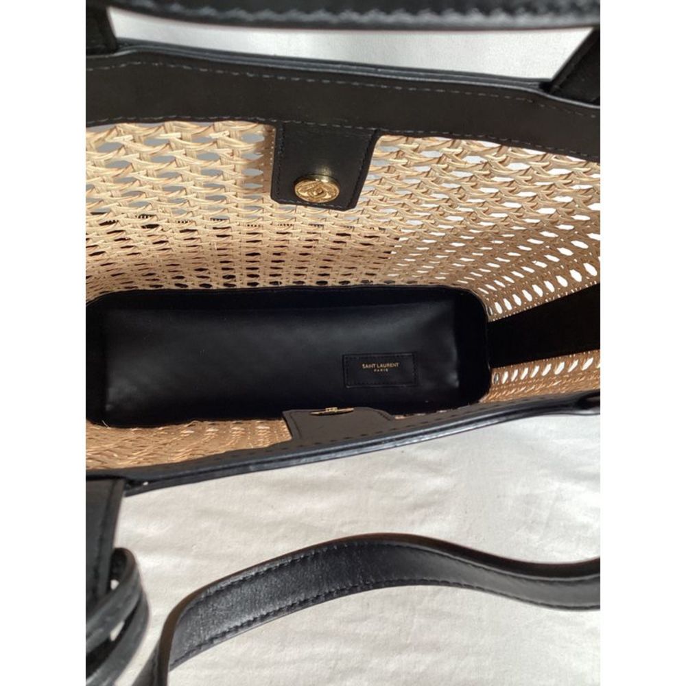 Saint Laurent Shopping Toy Leather-Trimmed Straw Tote In Brown Straw - Picture 10 of 10